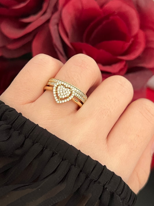 Anillo doble corazón 14k